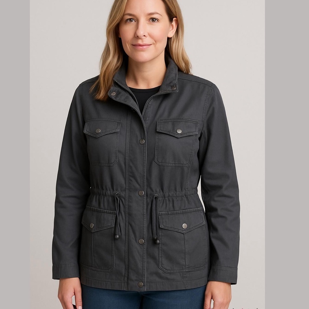 Lucky Brand Gray Utility Cargo Military Bomber Zip Up Jacket Sz M